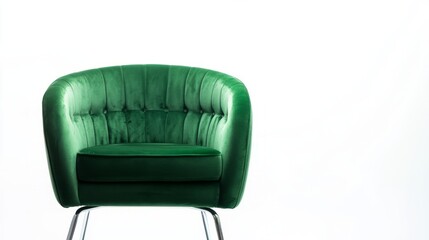 Fototapeta premium Modern green velvet chair in minimalist elegance, showcasing refined design and comfort 