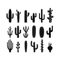 Different Cactus bundle silhouette clipart on a white background