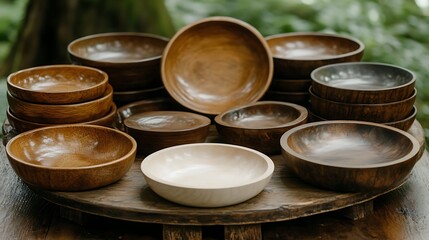Assorted wooden bowls displayed