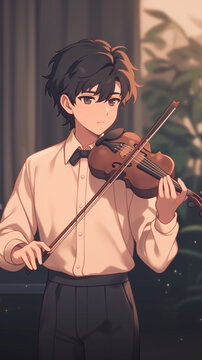 Anime Boy Playing Violin - Beautiful Art