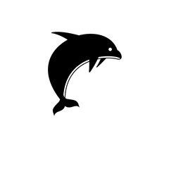 Dolphin Jumped, Sea Animal Silhouette Solid Flat Vector Icon Isolated on White Background.