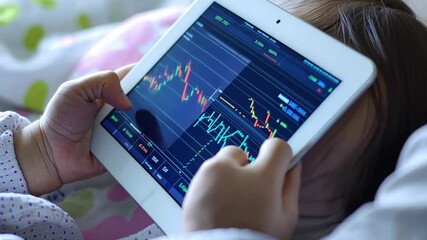 Young investor analyzes stock market data on a tablet, preparing for future financial investments - Powered by Adobe
