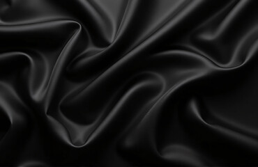 Obraz premium Softly Draped, Shiny Black Satin Provides A Luxurious Background With Ample Copy Space And Flat Lay Versatility In Wide Format.