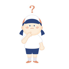 疑問に思う体操着の女の子のイラスト　全身