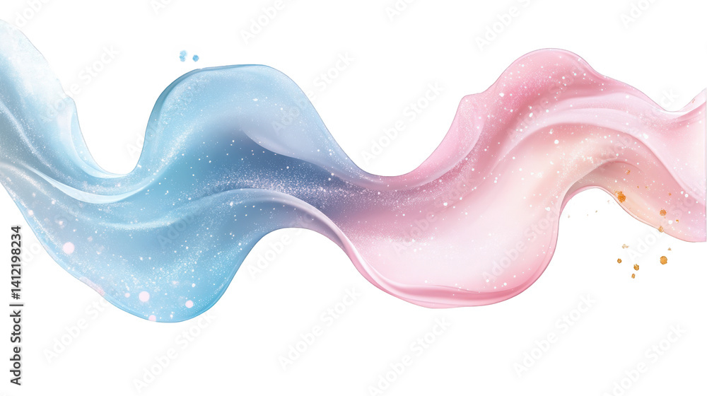 Poster flowing colorful waves on a black background representing fluidity and creativity with soft pastel p