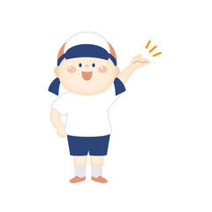 こちらへと紹介する体操服の女の子のイラスト　全身