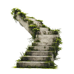 Png of Weathered stone stairs overgrown with lush green vines, symbolizing nature's reclamation of built environments.