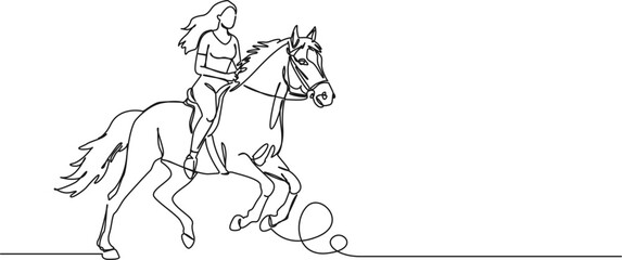 continuous single line drawing of woman riding a horse, line art vector illustration