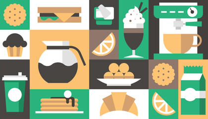 Coffee background vector geometric icons set logo menu poster