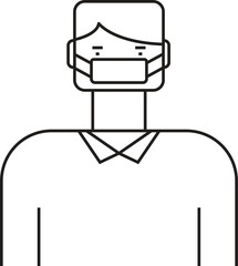 Person Wearing Face Mask – Minimal Line Art Medical Illustration

