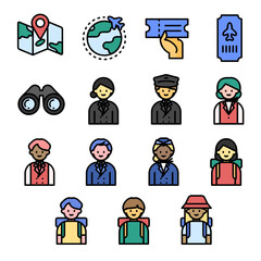 여행 아웃라인 아이콘 세트