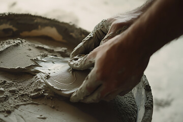 Mason smoothing mortar on a wall for finishing. Featuring masonry techniques and wall finishing