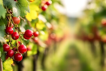 Red berries of hawthorn in the foreground