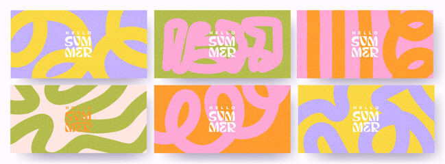 Fototapeta na wymiar Creative concept of summer bright and juicy banners set. Modern abstract art design with wavy shapes and lines. Templates for celebration, ads, branding, card, cover, label, poster, sales