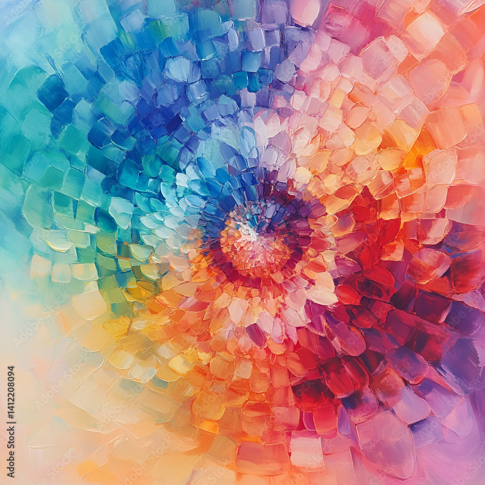 Poster dynamic spiral of colorful patterns abstract art digital design vibrant environment close-up perspec