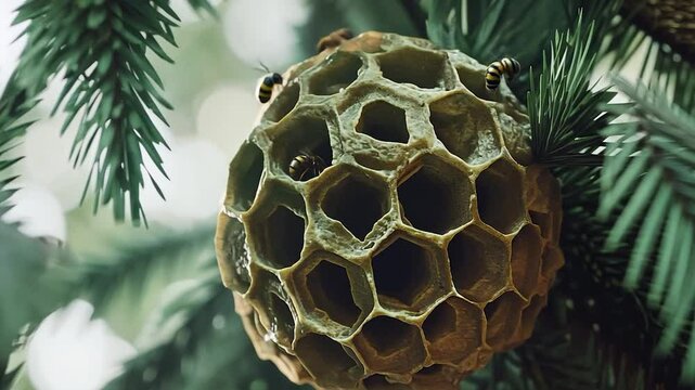 Honeycomb Nest on Fir Branch