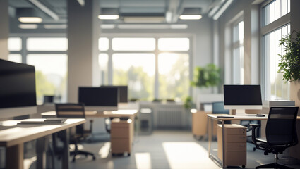 Blurred Modern Office Room Interior with Natural Light

