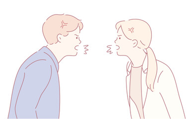 An illustration of a couple in a heated argument, vividly showcasing their emotional tension and confrontation