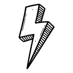 Hand drawn doodle lightning bolt on white background.