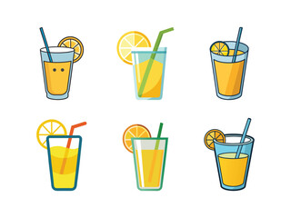 Fresh lemonade drink glasses with lemon slices Vector illustration isolated on white background