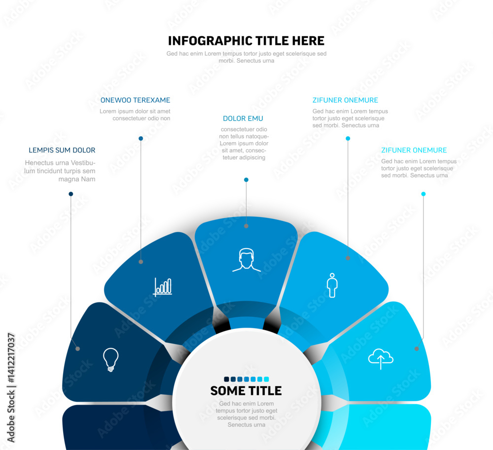 Aufkleber a modern circular infographic featuring six segments with icons and text placeholders. the design hi