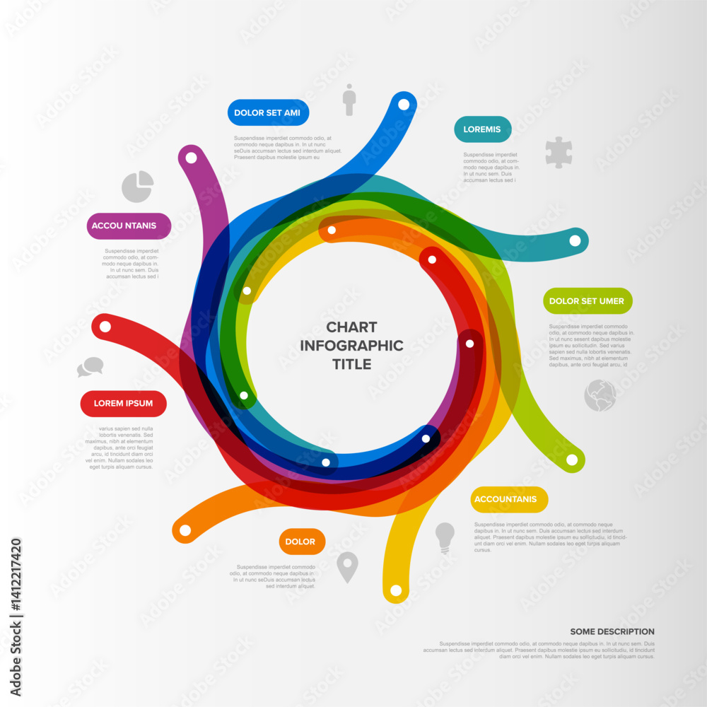 Poster a colorful circular infographic design with overlapping segments and areas for text. the diagram is 
