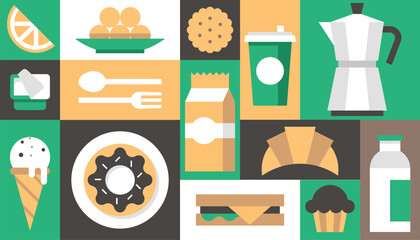 Coffee background vector geometric icons set logo menu poster