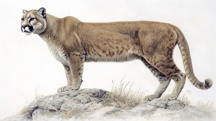 Naklejka premium Mountain lion on rocky outcrop
