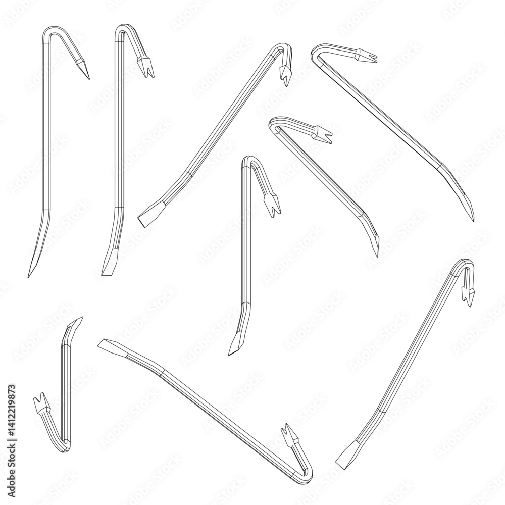 Poster a set of different views crowbar contour.