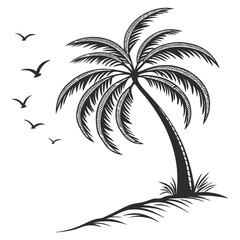 Fototapeta premium Stylized Palm Tree with Birds for Relaxation Concepts