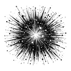 Obraz premium Firework explosion sketch engraving black and white outline. Scratch board imitation.