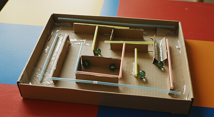 DIY Marble Maze Made from Cardboard, Straws, and Tape