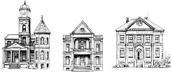 Obraz premium 3 Pieces of Victorian style Schools designs, Victorian style Schools vector graphic