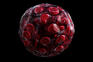 Red sphere abstract art dark background many red translucent globules