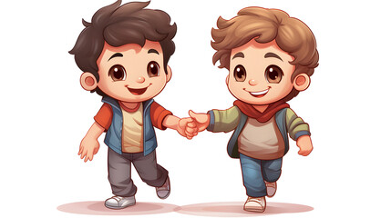 Adorable Little Boy Holding Hands with Friend Car - Childhood Friendship Concept