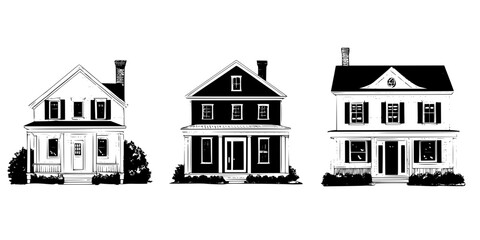 3 Pieces of Cape Cod style Houses designs, Cape Cod style Houses vector image
