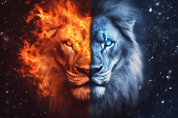 Obraz premium Lion fire and ice consept