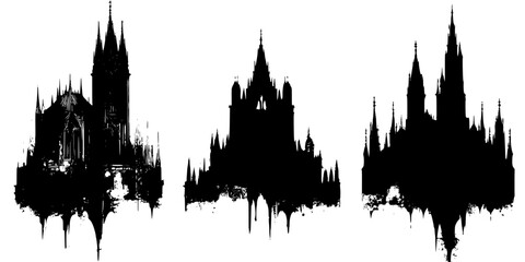 Naklejka premium 3 Pieces of Gothic style Citadels designs, Gothic style Citadels vector illustration