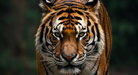 Naklejka premium Close-Up of a Tiger Staring Fiercely into the Camera Lens