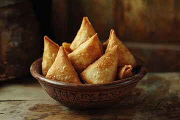 Golden brown savory pastries in a rustic bowl a delicious treat