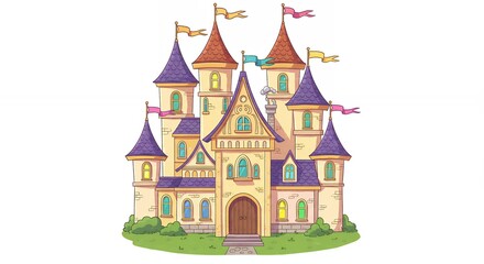 Fototapeta premium Cute cartoon castle illustration for kids