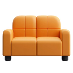 Cozy action in modern orange sofa indoor space furniture design. Isolated on transparent background, png.