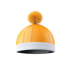 Bright orange pom pom beanie hat studio product photography indoor. Isolated on transparent background, png.