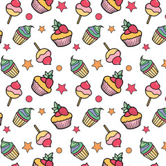 Cute pastel candy sweet desserts seamless pattern