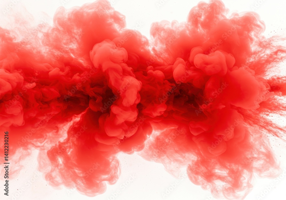 Poster abstract red smoke cloud against a white background creating a dynamic and vibrant composition