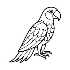 Black and White Illustration of a Parrot with Cartoon Features
