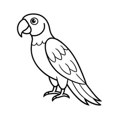 Black and White Illustration of a Parrot with Cartoon Features
