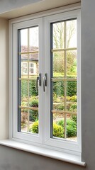 White Double Hung Window with Garden View