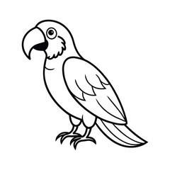 Black and White Illustration of a Parrot with Cartoon Features