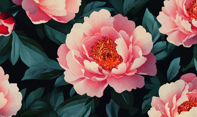 Elegant Peony Floral Wallpaper Vector in Minimalist Aesthetic Style